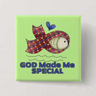God Made Me Special Autism Fish Symbol Pinback Button