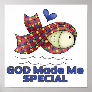 God Made Me Special Autism Fish Symbol Poster