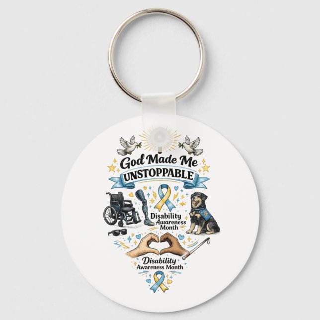God Made Me Unstoppable – Disability Awareness Mon Keychain (Front)