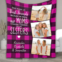 God Made Us Best Friends Pink Buffalo Plaid Photo Fleece Blanket