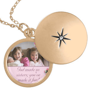 God Made Us Sisters Customizable Photo Gold Plated Necklace