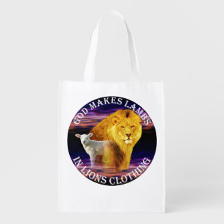 God Makes Lambs In Lions Clothing Reusable Grocery Bag