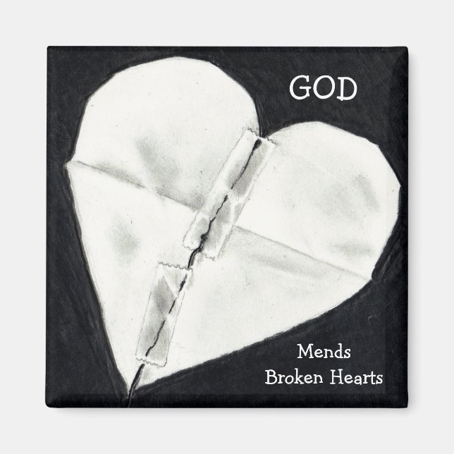 GOD MENDS BROKEN HEARTS: PENCIL REALISM MAGNET (Front)