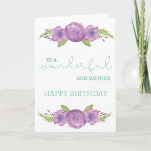 God Mother Birthday Card - Purple Flowers