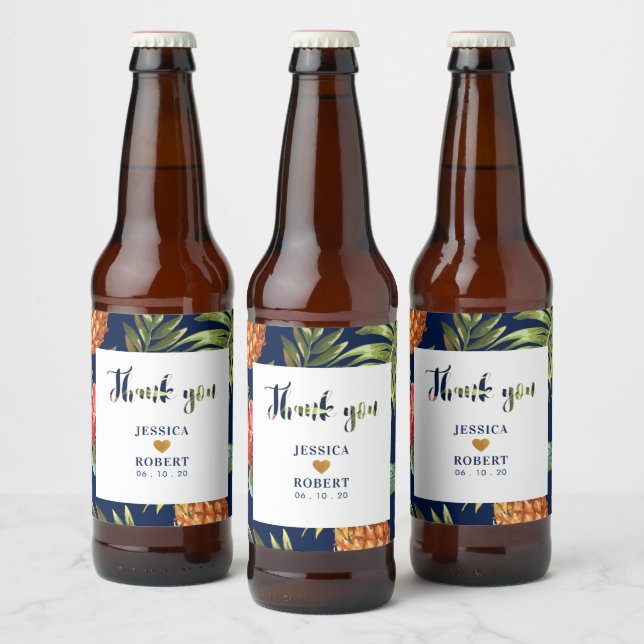 God & Navy | Tropical Wedding Shower Beer Label (Bottles)