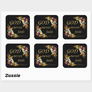 GOD Never Fails – Women’s Christian Faith Bible Square Sticker