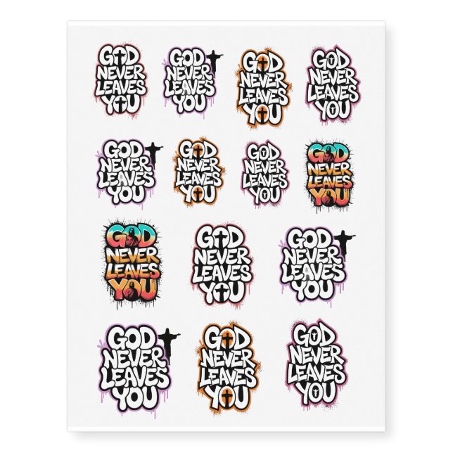 "God Never Leaves You" Christian Temporary Tattoos (Front)