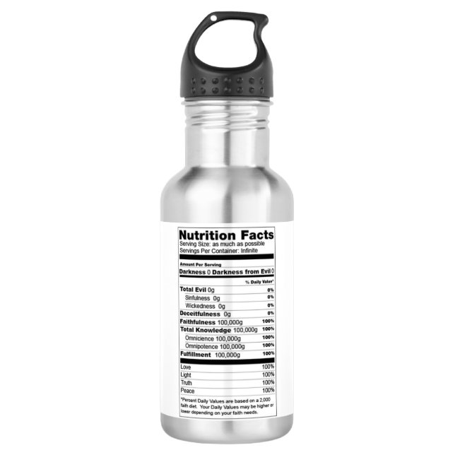 God: Nutrition Facts Water Bottle (Front)