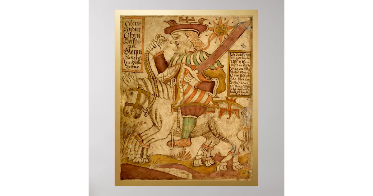 God Odin on his Eight-legged Horse Sleipnir - 2 Poster | Zazzle