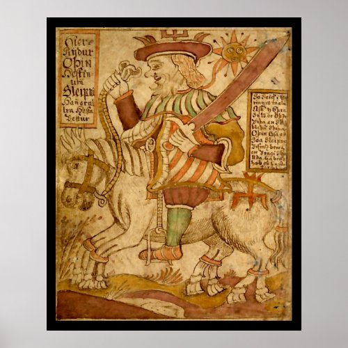 God Odin on his Eight_legged Horse Sleipnir Poster
