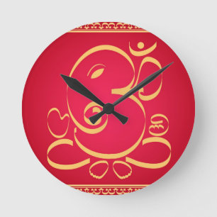 God Om Ganesha on red Round Clock