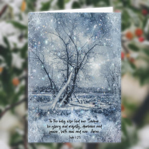 God Our Saviour Scripture Snowy Trees Christmas Holiday Card
