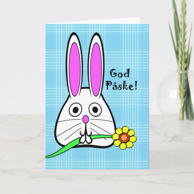 God Påske, Happy Easter in Norwegian, Cute Rabbit Holiday Card (Front)