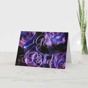 God Påske Norway Denmark Happy Easter Purple Roses Holiday Card