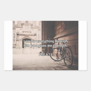 God Quotes: Phil 4:13 -- "God Gives Strength" Rectangular Sticker
