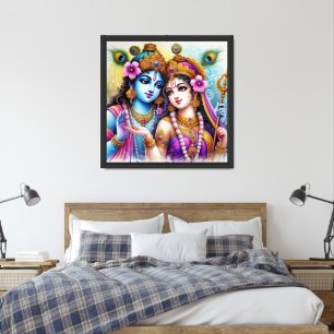 God Radha Krishna water color artwork Framed Art