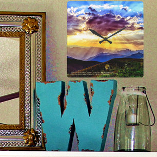 God Ray Sunbeams Mountains Scripture Verse Square Wall Clock