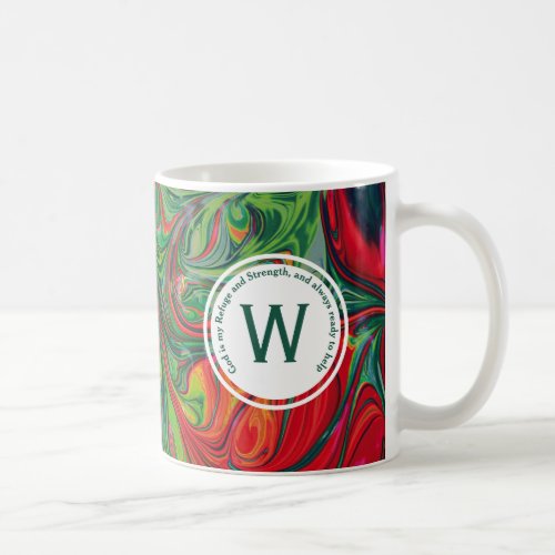 GOD REFUGE STRENGTH Abstract Monogram Custom GREEN Coffee Mug