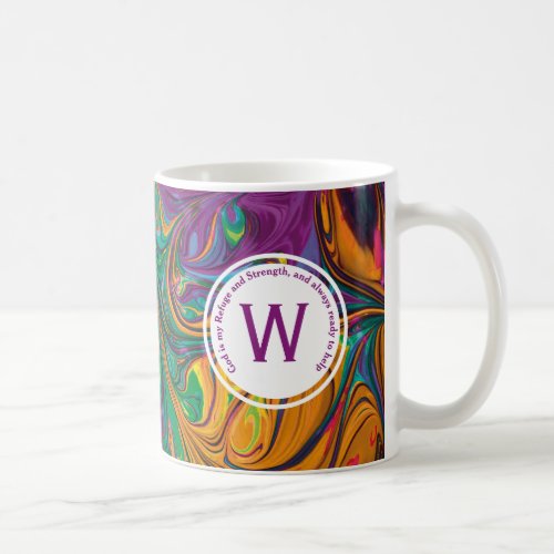 GOD REFUGE STRENGTH Abstract Monogram PURPLE Coffee Mug