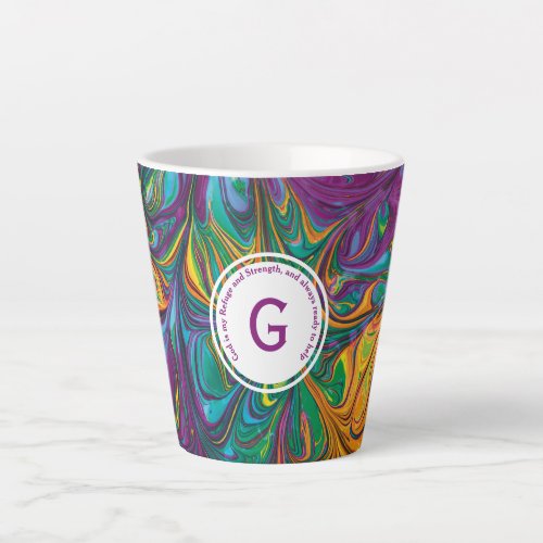 GOD REFUGE STRENGTH Abstract Monogram PURPLE Latte Mug