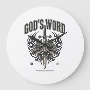 God’s Word Sword & Roses Vintage Christian Large Clock