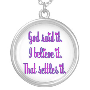 God Said It Purple with Hearts Silver Plated Necklace