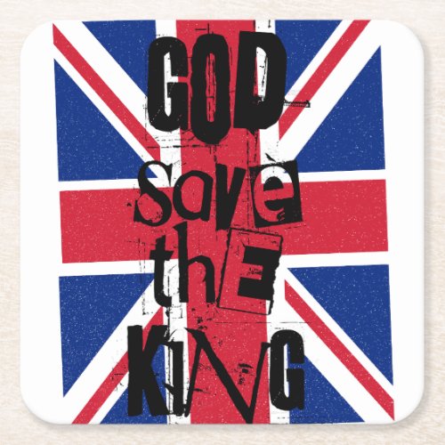 God Save The King Charles British Royal Monarch    Square Paper Coaster