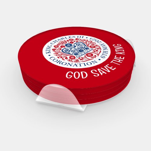 GOD SAVE THE KING Charles III Coronation Red Coaster Set