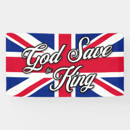 "God Save the King" on British Union Jack Flag Banner