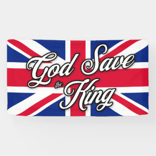 "God Save the King" on British Union Jack Flag Banner