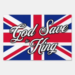 "God Save the King" on British Union Jack Flag Sign