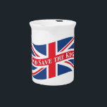 God Save the King with Union Jack Beverage Pitcher<br><div class="desc">Over the center of the Union Jack the text reads God Save the King.</div>