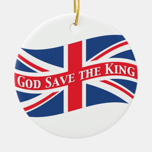 God Save the King with Union Jack Ceramic Ornament (Front)