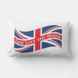 God Save The Queen With Union Jack Lumbar Pillow at Zazzle