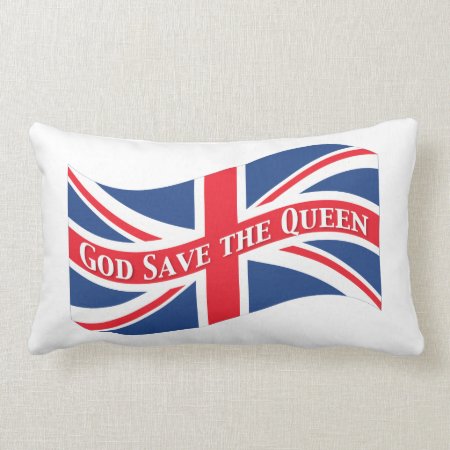 God Save The Queen With Union Jack Lumbar Pillow