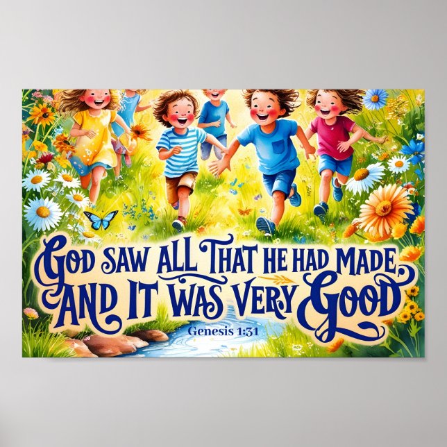 God saw all that He had Christian Nursery Wall Art (Front)