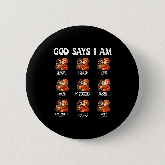 God says am christian affirmations cute monkey button (Front)