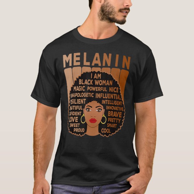 God Says I Am African American Black Woman Black H T-Shirt (Front)