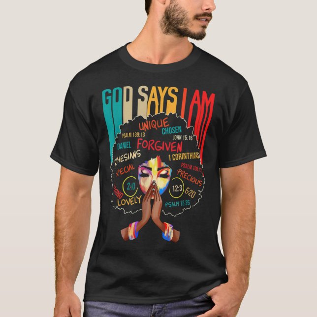 God Says I Am Afro African American Black Women Hi T-Shirt (Front)