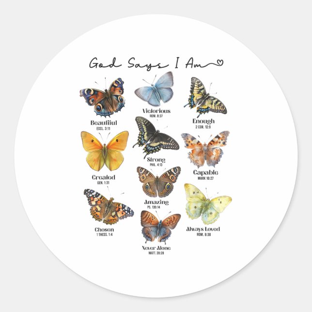 God Says I Am Bible Verse Religious Christian Butt Classic Round Sticker (Front)