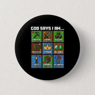 God Says I Am Bible Verses Xel Art Christian Gamer Button