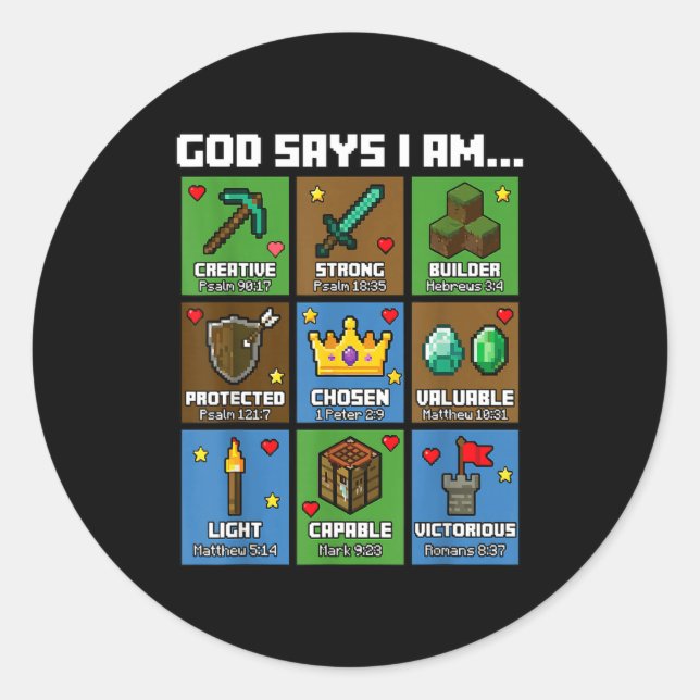God Says I Am Bible Verses Xel Art Christian Gamer Classic Round Sticker (Front)