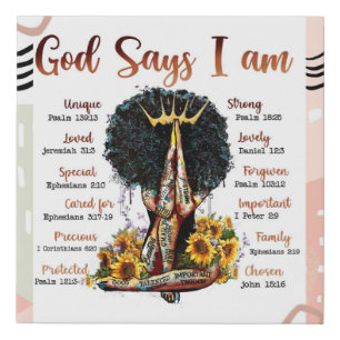 God Says I AM Black Christian Women Faux Canvas Print