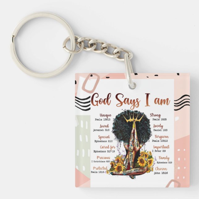 God Says I AM Black Christian Women Keychain (Front)