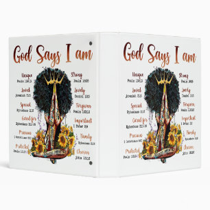 God Says I AM Black Christian Women Melanin Sista 3 Ring Binder