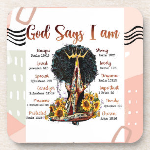 God Says I AM Black Christian Women Melanin Sista Beverage Coaster