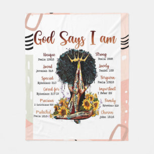 God Says I AM Black Christian Women Melanin Sista Fleece Blanket