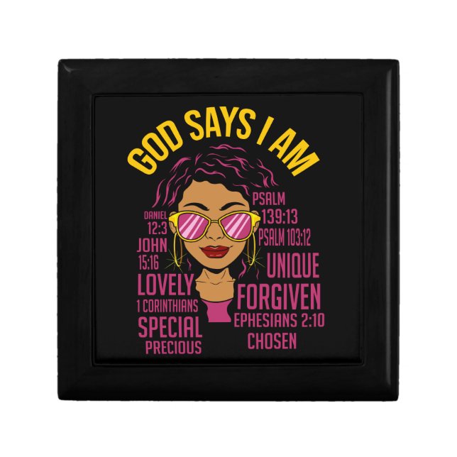 God Says I AM Black Christian Women Melanin Sista Gift Box (Front)