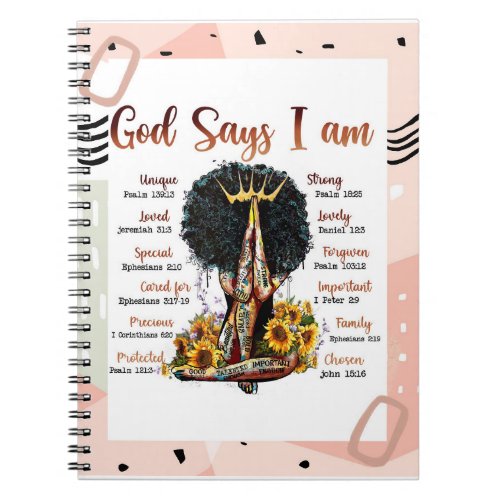 God Says I AM Black Christian Women Melanin Sista Notebook