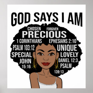 God Says I AM Black Christian Women Melanin Sista Poster
